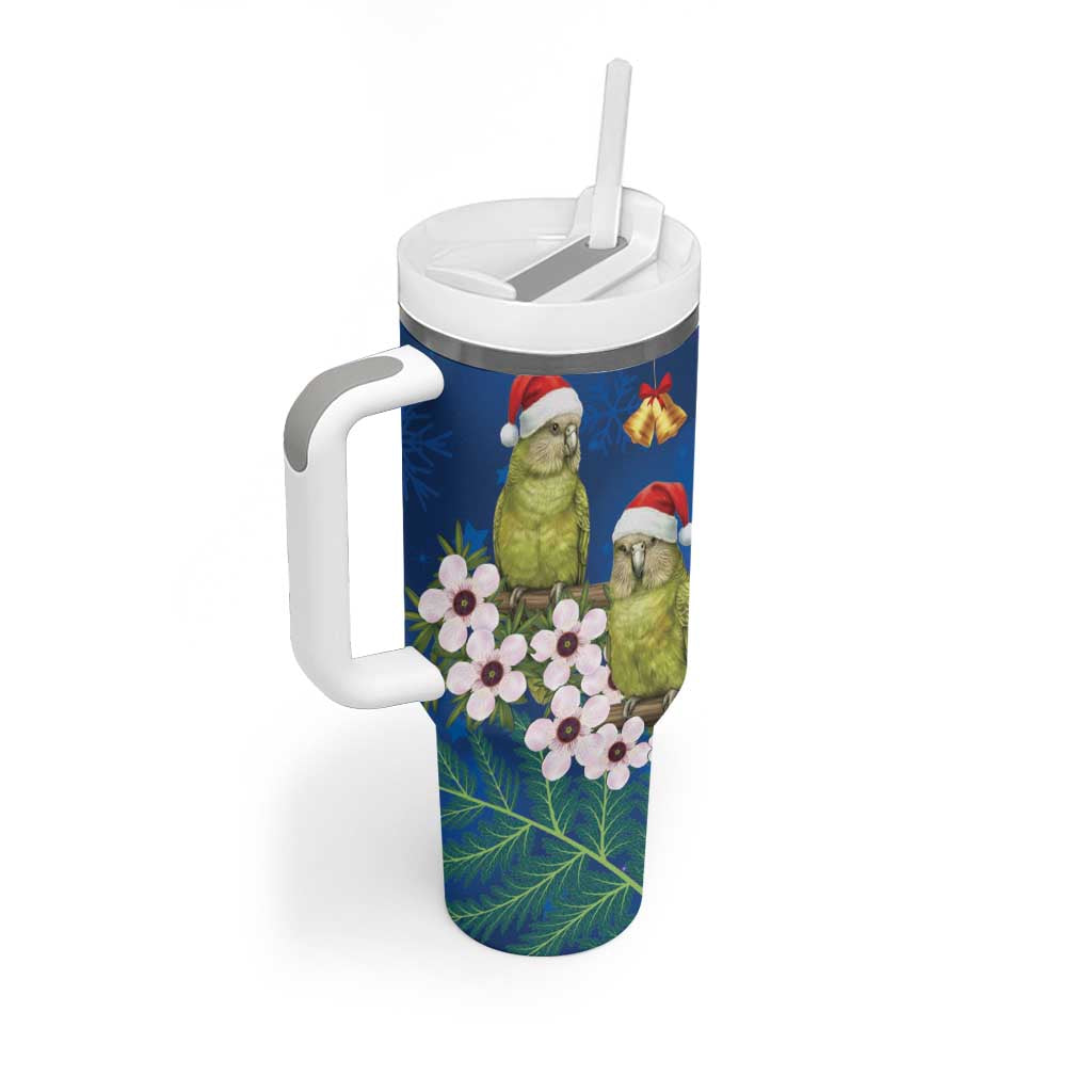 New Zealand Kakapo Christmas Tumbler With Handle Owl Parrot Santa Sliver Fern Manuka - Blue - Aussie Hoodie