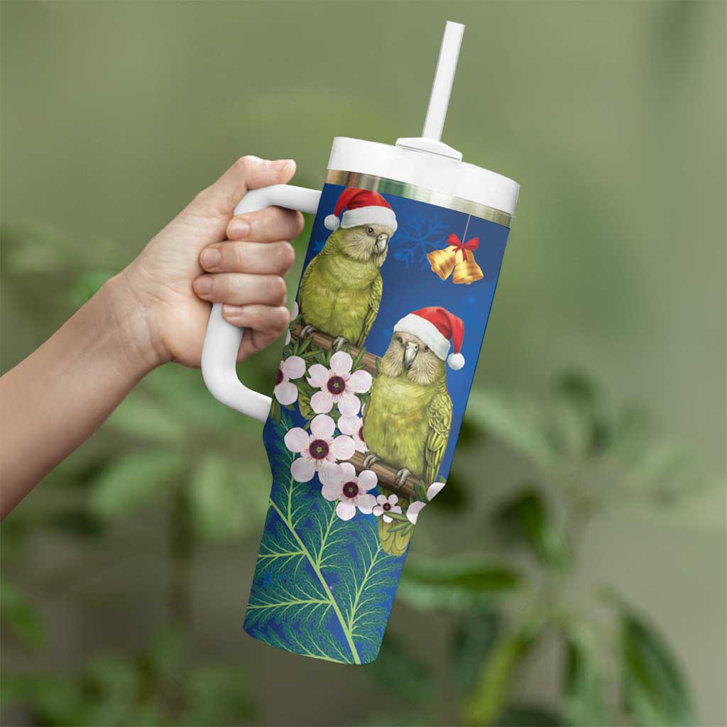 New Zealand Kakapo Christmas Tumbler With Handle Owl Parrot Santa Sliver Fern Manuka - Blue - Aussie Hoodie