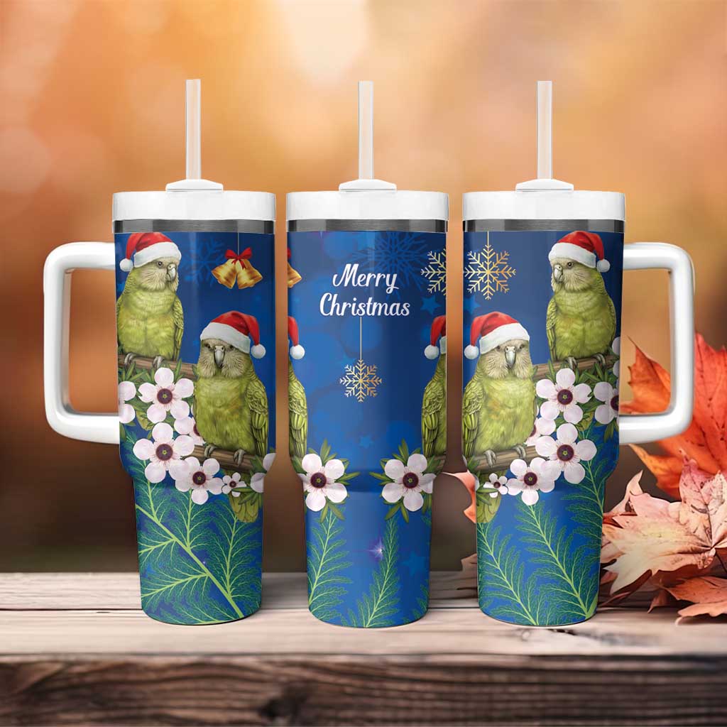 New Zealand Kakapo Christmas Tumbler With Handle Owl Parrot Santa Sliver Fern Manuka - Blue - Aussie Hoodie