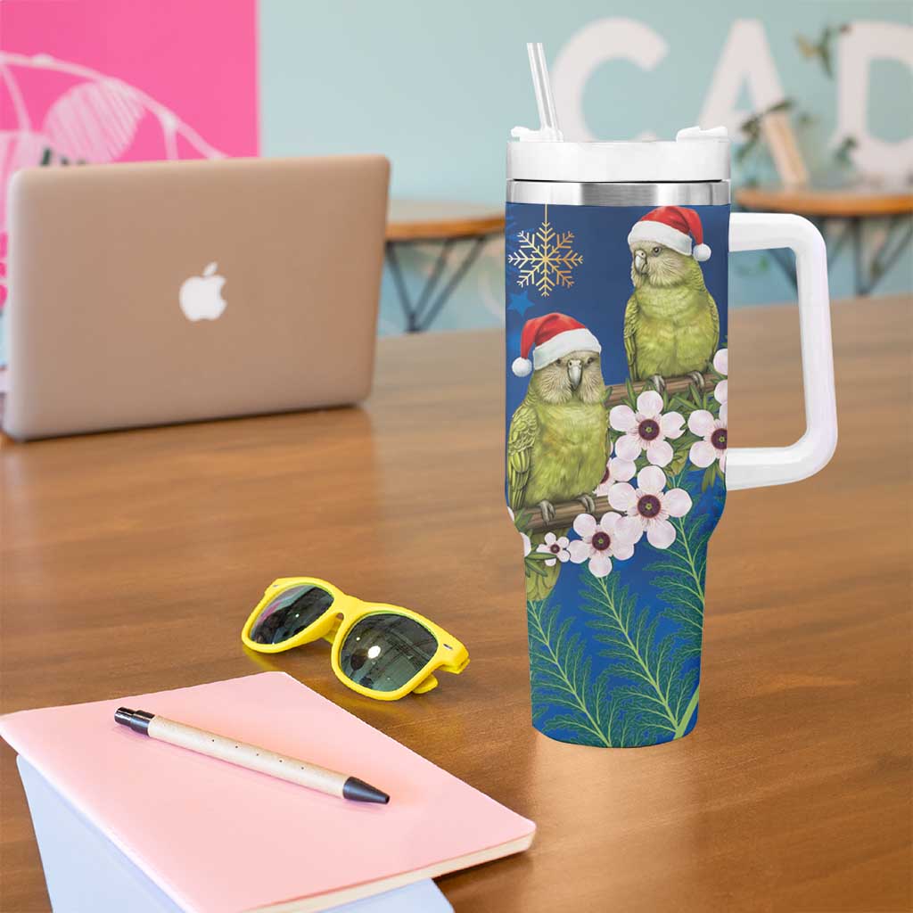 New Zealand Kakapo Christmas Tumbler With Handle Owl Parrot Santa Sliver Fern Manuka - Blue - Aussie Hoodie