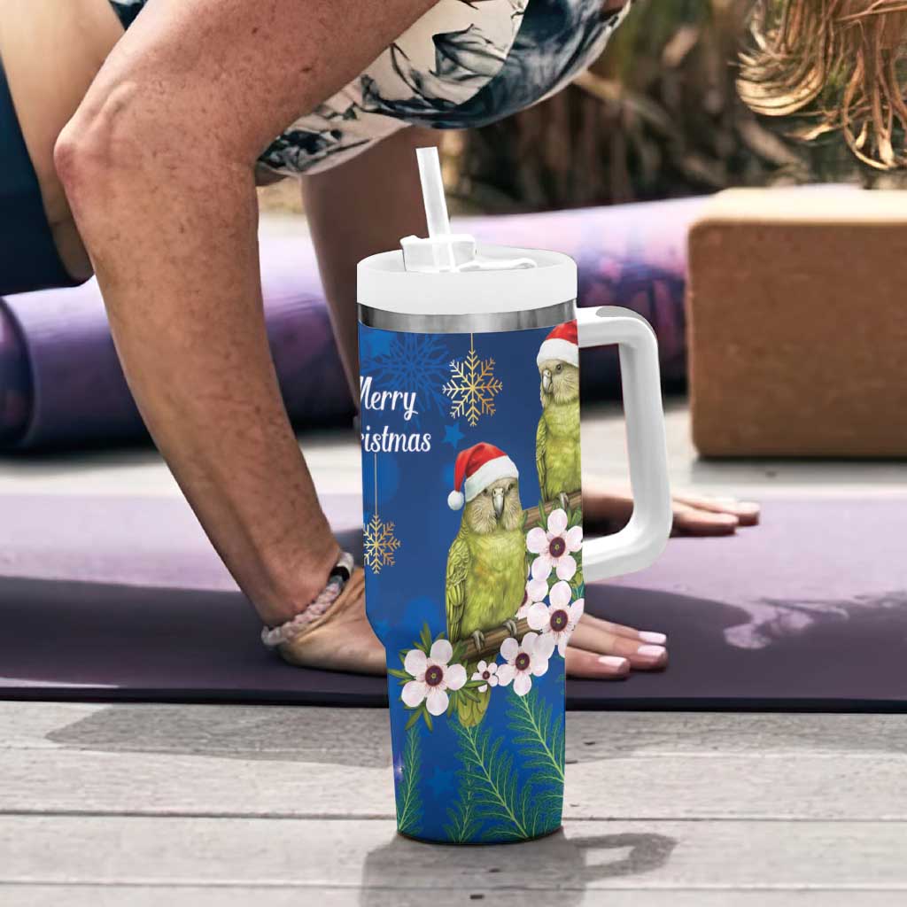 New Zealand Kakapo Christmas Tumbler With Handle Owl Parrot Santa Sliver Fern Manuka - Blue - Aussie Hoodie