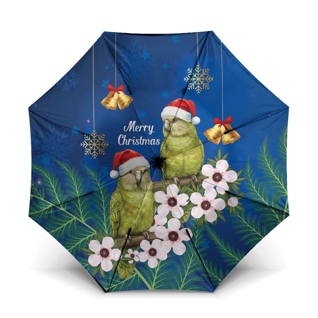 New Zealand Kakapo Christmas Umbrella Owl Parrot Santa Sliver Fern Manuka - Blue - Aussie Hoodie