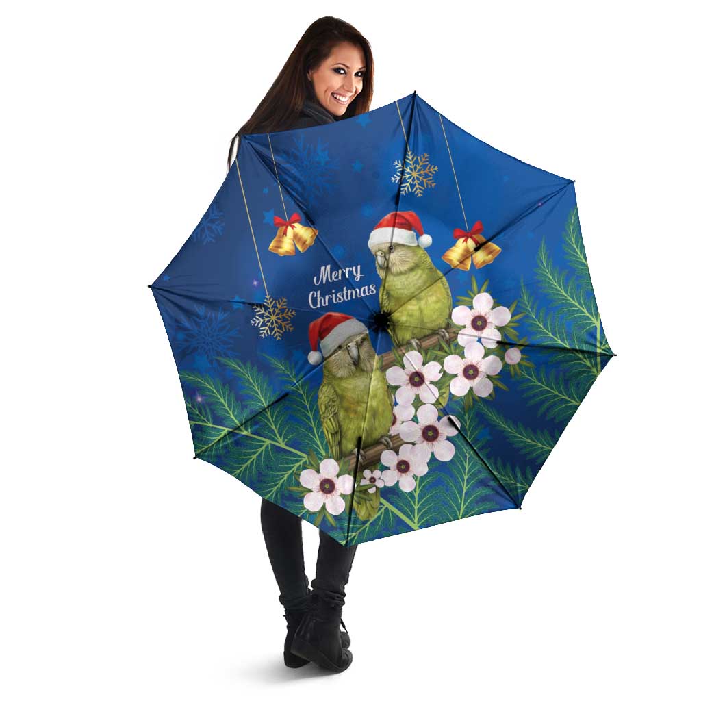 New Zealand Kakapo Christmas Umbrella Owl Parrot Santa Sliver Fern Manuka - Blue - Aussie Hoodie