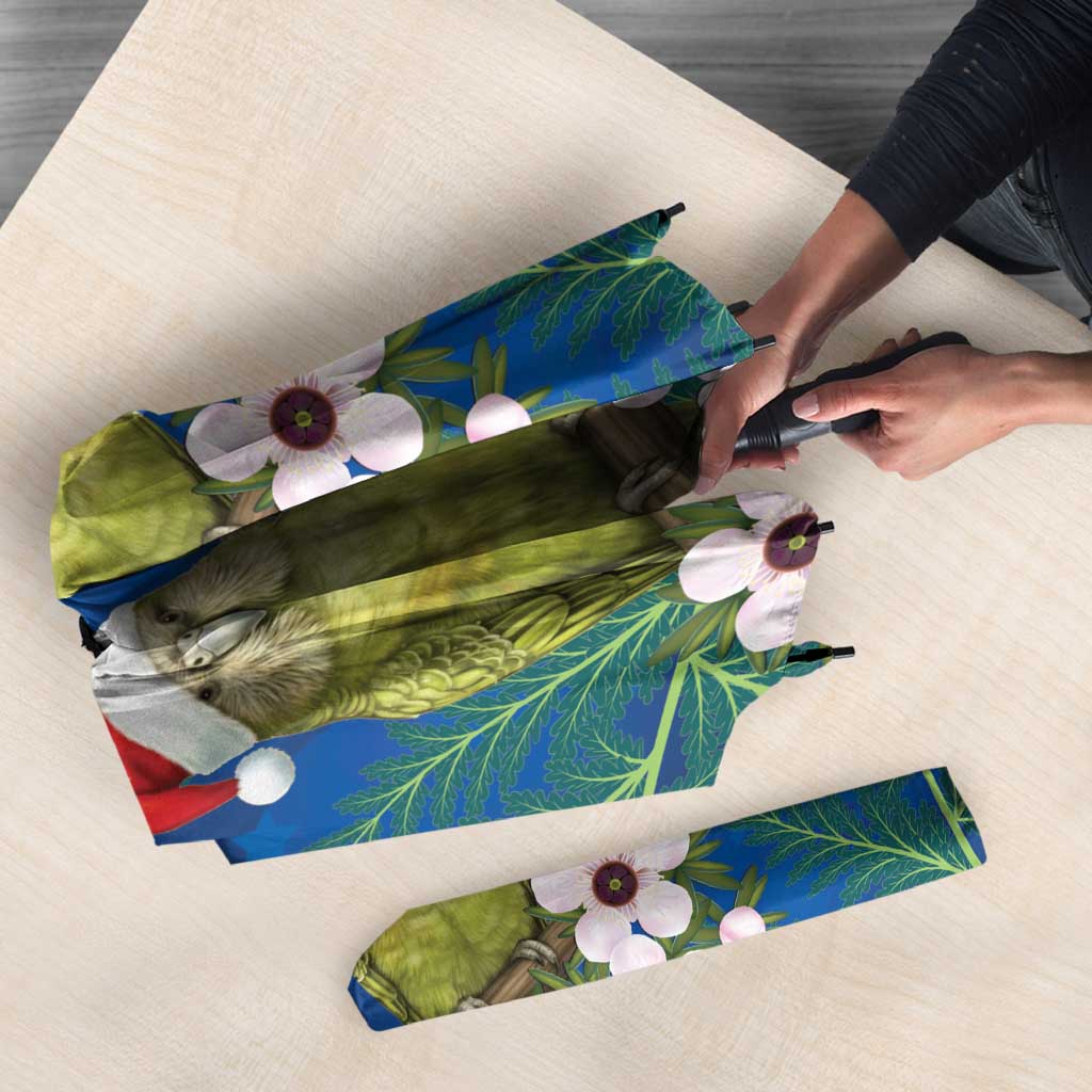 New Zealand Kakapo Christmas Umbrella Owl Parrot Santa Sliver Fern Manuka - Blue - Aussie Hoodie
