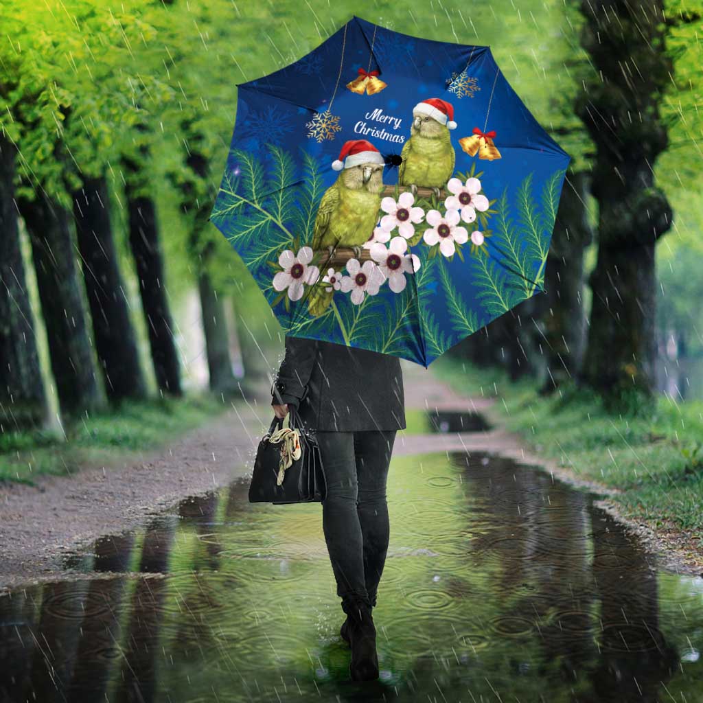 New Zealand Kakapo Christmas Umbrella Owl Parrot Santa Sliver Fern Manuka - Blue - Aussie Hoodie