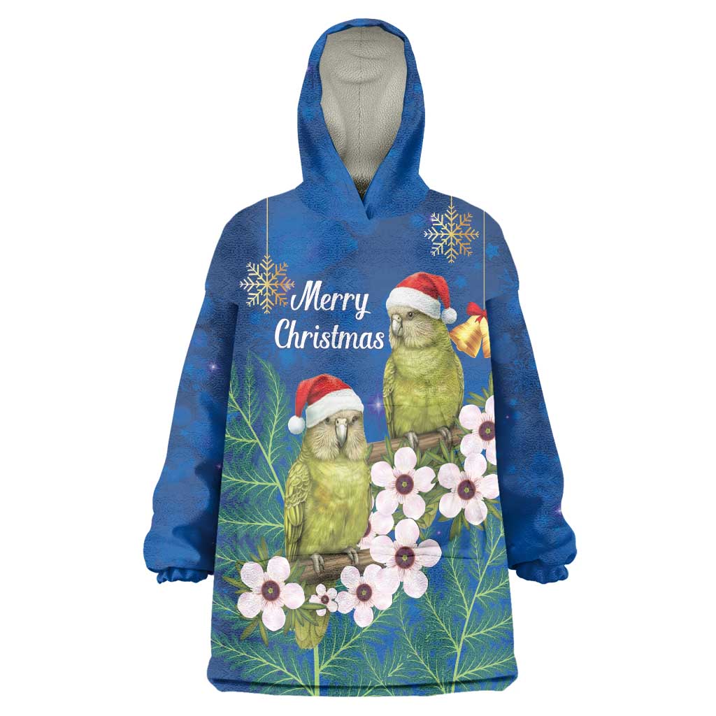 New Zealand Kakapo Christmas Wearable Blanket Hoodie Owl Parrot Santa Sliver Fern Manuka - Blue - Aussie Hoodie