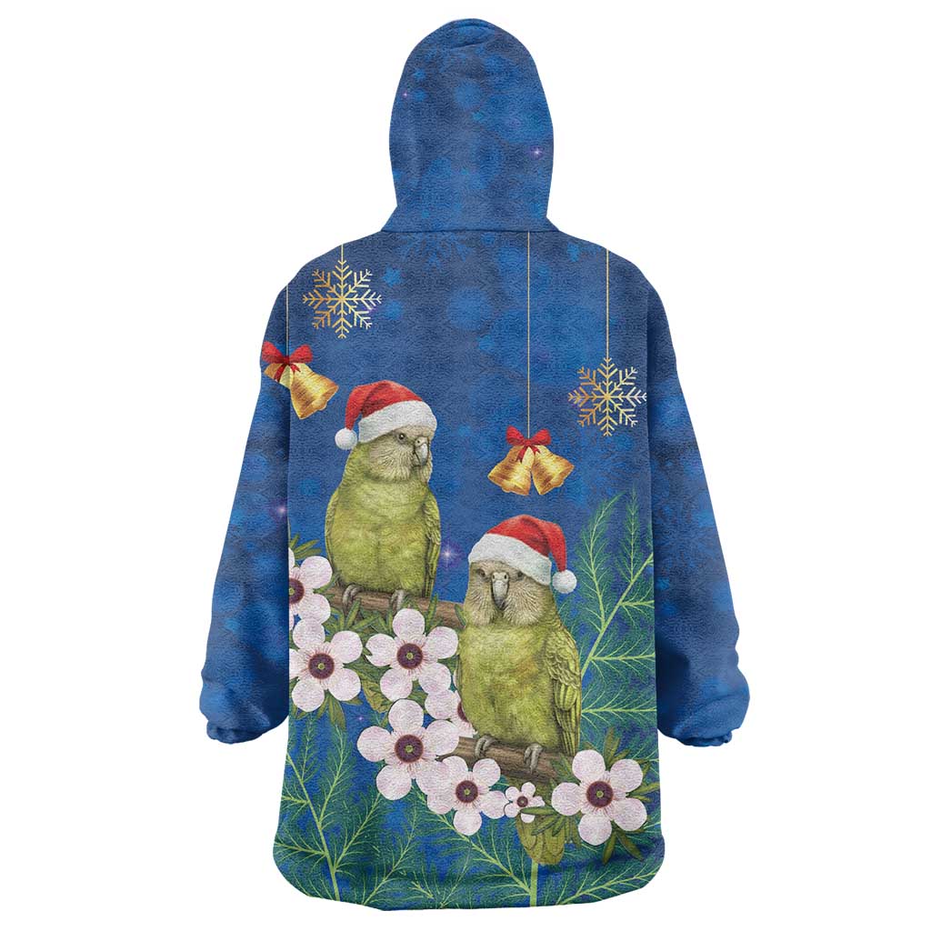 New Zealand Kakapo Christmas Wearable Blanket Hoodie Owl Parrot Santa Sliver Fern Manuka - Blue - Aussie Hoodie