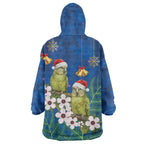 New Zealand Kakapo Christmas Wearable Blanket Hoodie Owl Parrot Santa Sliver Fern Manuka - Blue - Aussie Hoodie