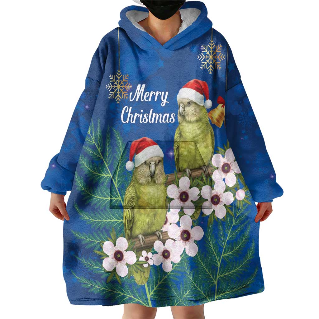 New Zealand Kakapo Christmas Wearable Blanket Hoodie Owl Parrot Santa Sliver Fern Manuka - Blue - Aussie Hoodie