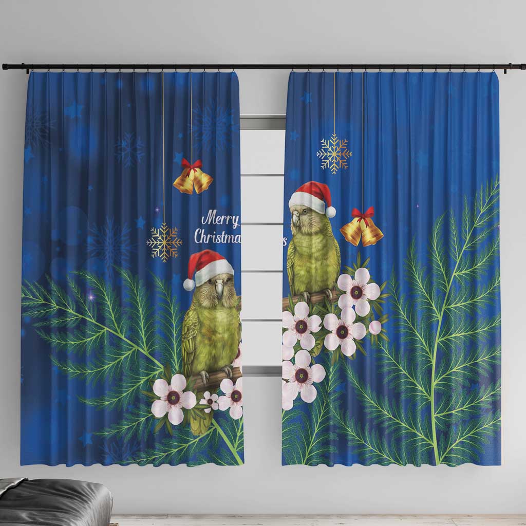 New Zealand Kakapo Christmas Window Curtain Owl Parrot Santa Sliver Fern Manuka - Blue - Aussie Hoodie