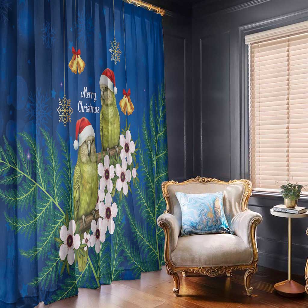 New Zealand Kakapo Christmas Window Curtain Owl Parrot Santa Sliver Fern Manuka - Blue - Aussie Hoodie