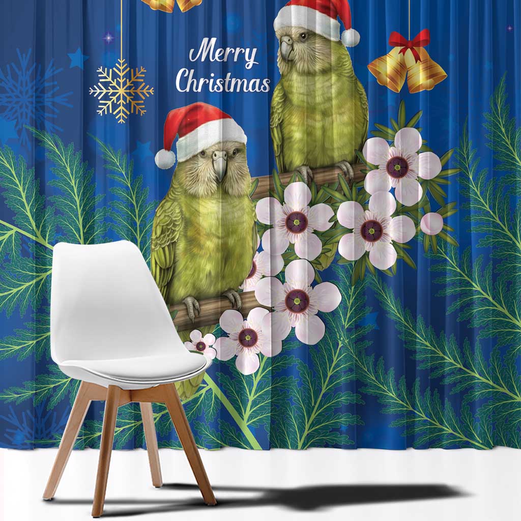 New Zealand Kakapo Christmas Window Curtain Owl Parrot Santa Sliver Fern Manuka - Blue - Aussie Hoodie