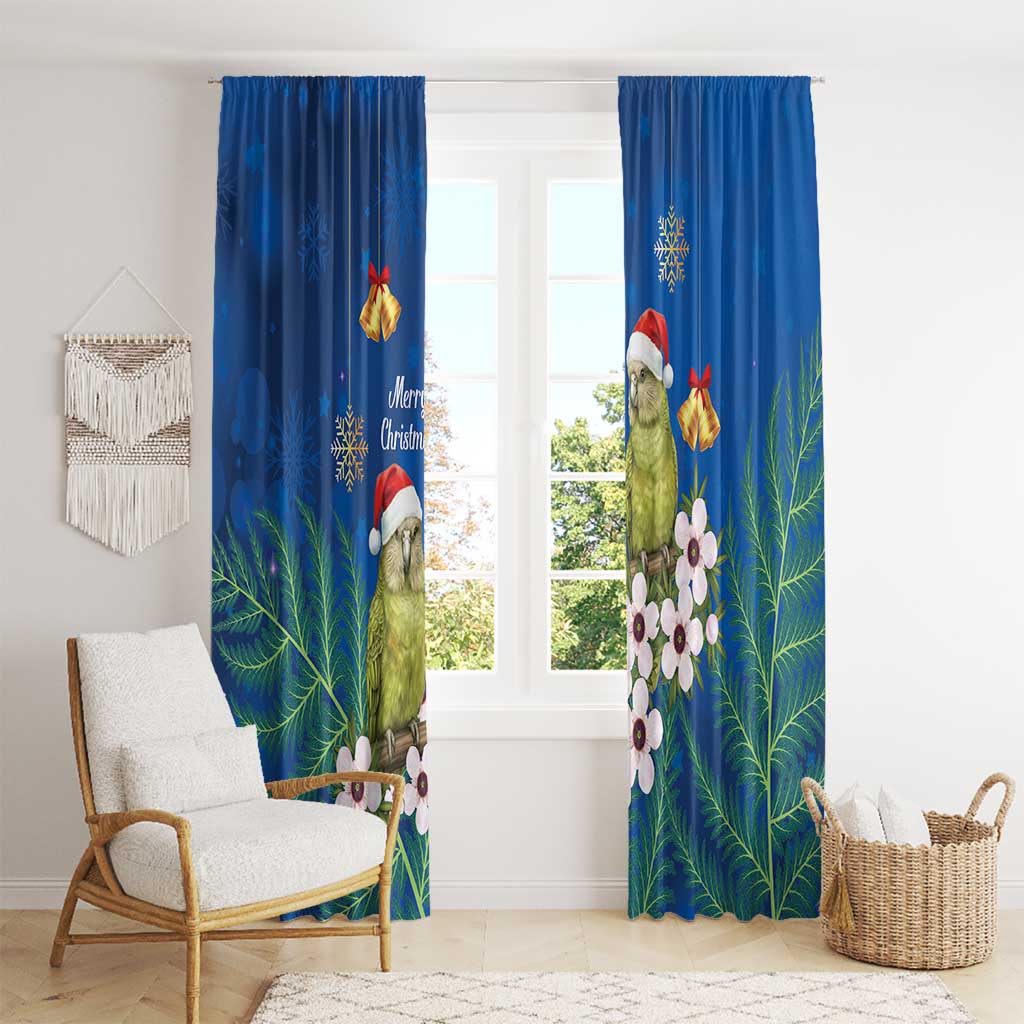 New Zealand Kakapo Christmas Window Curtain Owl Parrot Santa Sliver Fern Manuka - Blue - Aussie Hoodie
