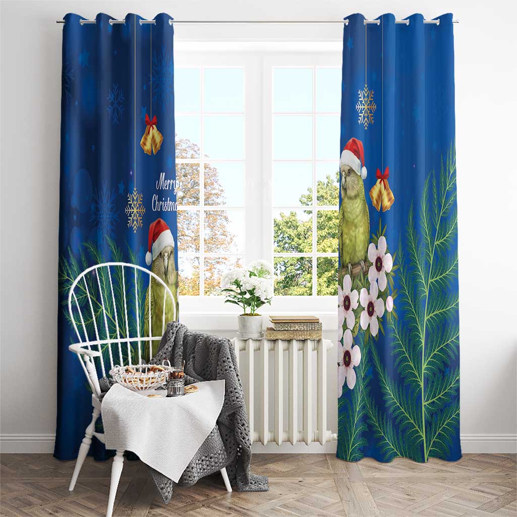 New Zealand Kakapo Christmas Window Curtain Owl Parrot Santa Sliver Fern Manuka - Blue - Aussie Hoodie