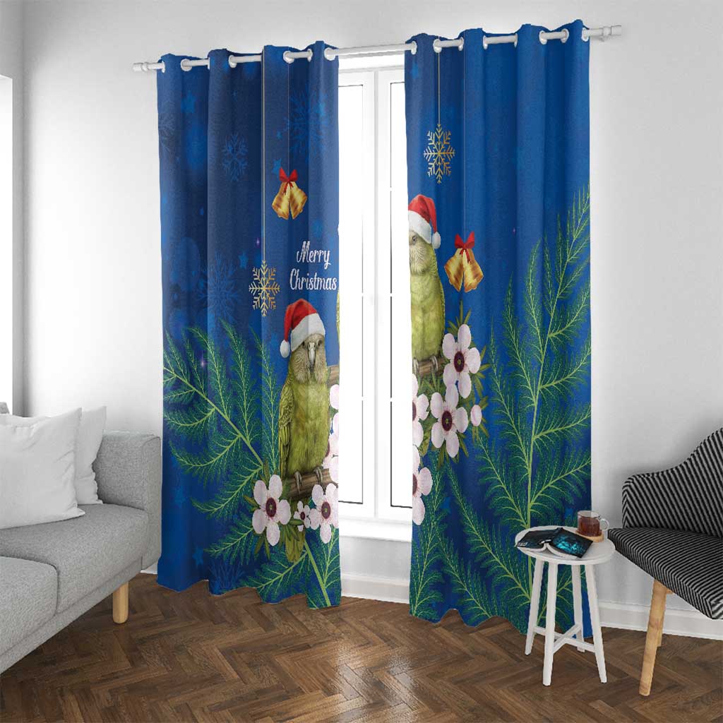 New Zealand Kakapo Christmas Window Curtain Owl Parrot Santa Sliver Fern Manuka - Blue - Aussie Hoodie