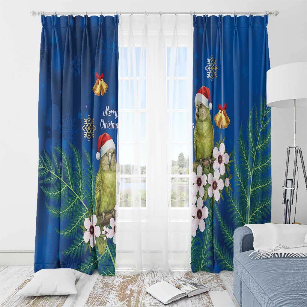 New Zealand Kakapo Christmas Window Curtain Owl Parrot Santa Sliver Fern Manuka - Blue - Aussie Hoodie