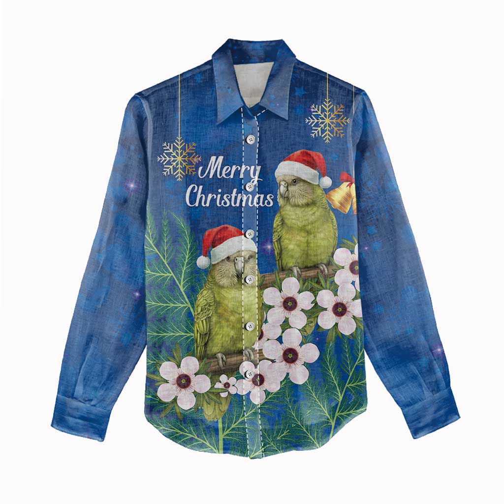 New Zealand Kakapo Christmas Women Casual Shirt Owl Parrot Santa Sliver Fern Manuka - Blue - Aussie Hoodie