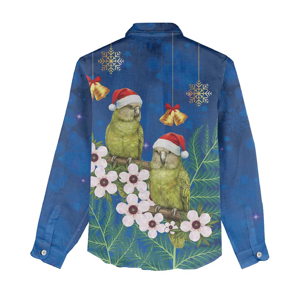New Zealand Kakapo Christmas Women Casual Shirt Owl Parrot Santa Sliver Fern Manuka - Blue - Aussie Hoodie