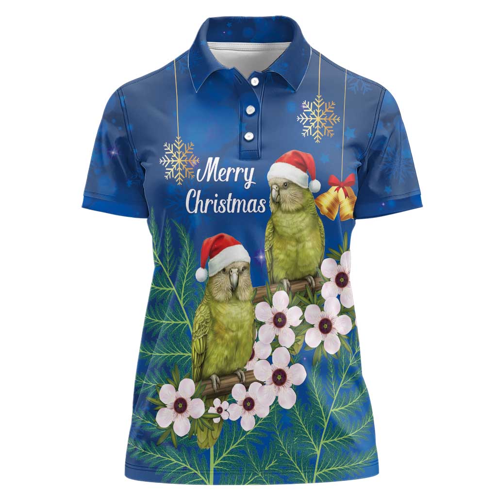 New Zealand Kakapo Christmas Women Polo Shirt Owl Parrot Santa Sliver Fern Manuka - Blue - Aussie Hoodie