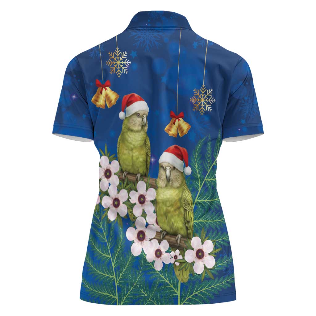 New Zealand Kakapo Christmas Women Polo Shirt Owl Parrot Santa Sliver Fern Manuka - Blue - Aussie Hoodie