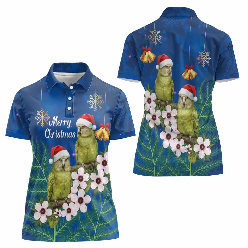 New Zealand Kakapo Christmas Women Polo Shirt Owl Parrot Santa Sliver Fern Manuka - Blue - Aussie Hoodie