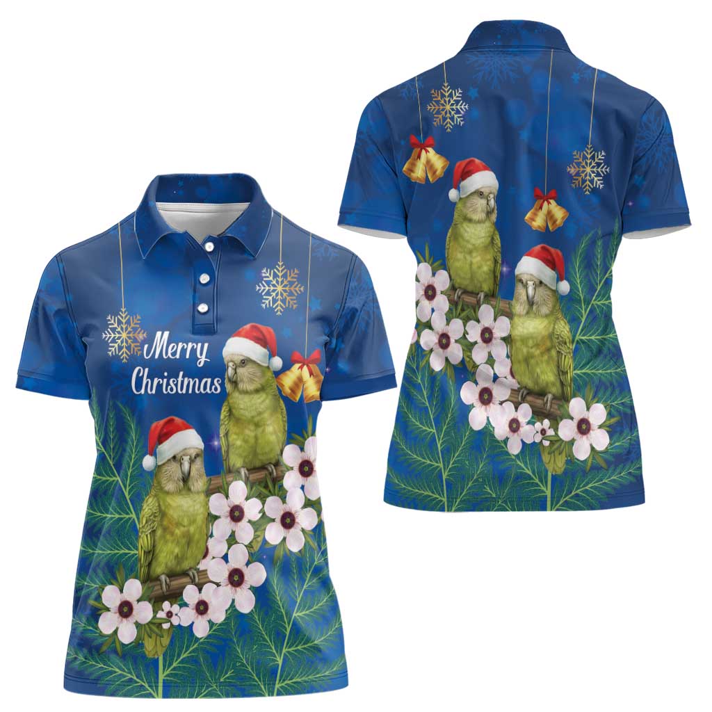 New Zealand Kakapo Christmas Women Polo Shirt Owl Parrot Santa Sliver Fern Manuka - Blue - Aussie Hoodie
