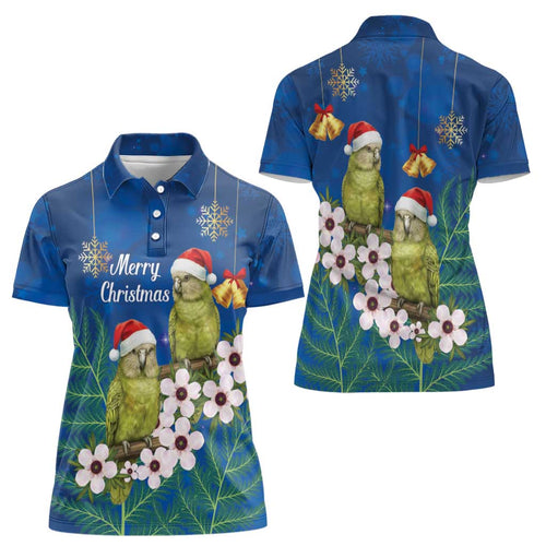 New Zealand Kakapo Christmas Women Polo Shirt Owl Parrot Santa Sliver Fern Manuka - Blue - Aussie Hoodie