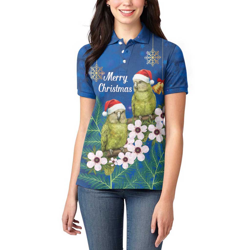 New Zealand Kakapo Christmas Women Polo Shirt Owl Parrot Santa Sliver Fern Manuka - Blue - Aussie Hoodie