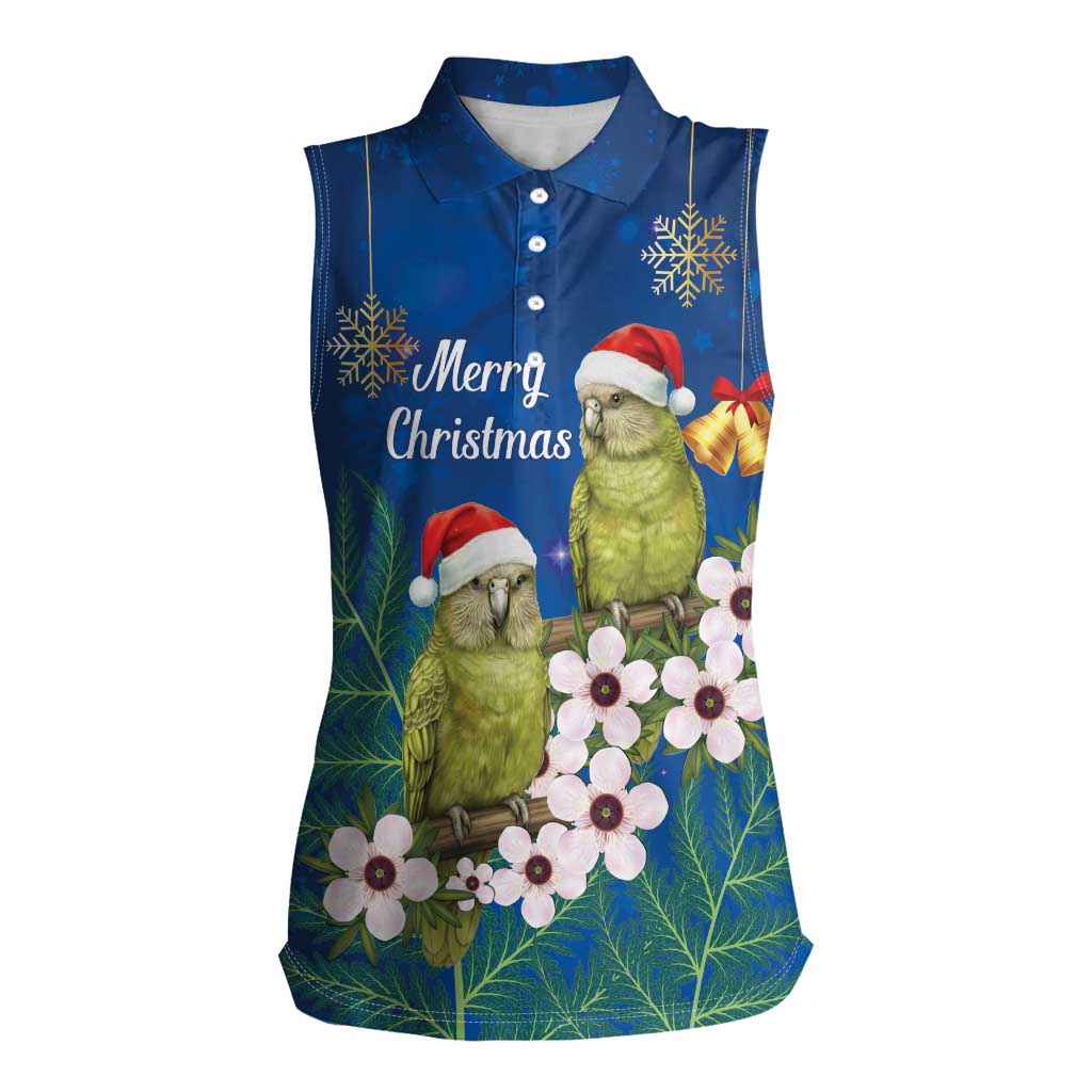 New Zealand Kakapo Christmas Women Sleeveless Polo Shirt Owl Parrot Santa Sliver Fern Manuka - Blue - Aussie Hoodie
