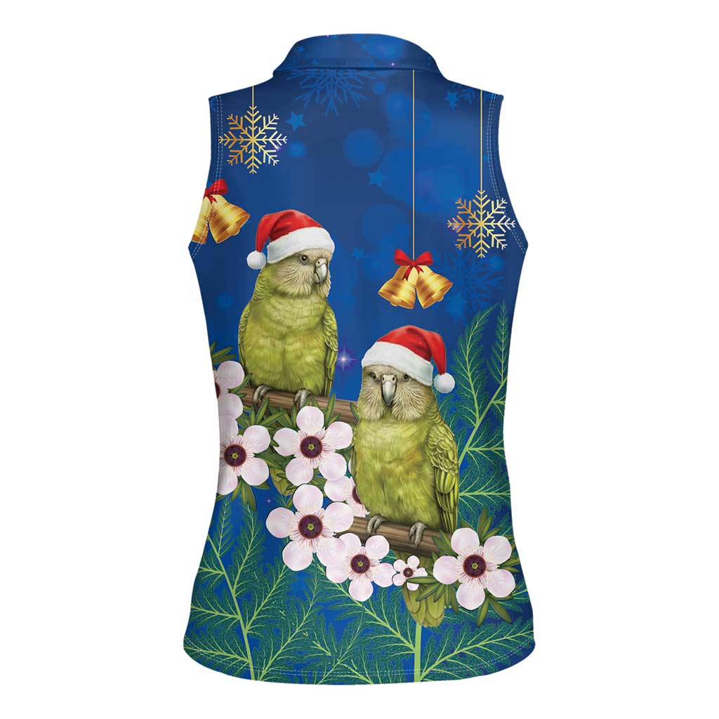 New Zealand Kakapo Christmas Women Sleeveless Polo Shirt Owl Parrot Santa Sliver Fern Manuka - Blue - Aussie Hoodie