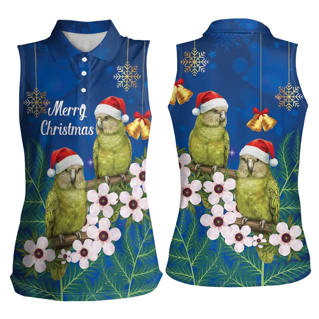 New Zealand Kakapo Christmas Women Sleeveless Polo Shirt Owl Parrot Santa Sliver Fern Manuka - Blue - Aussie Hoodie