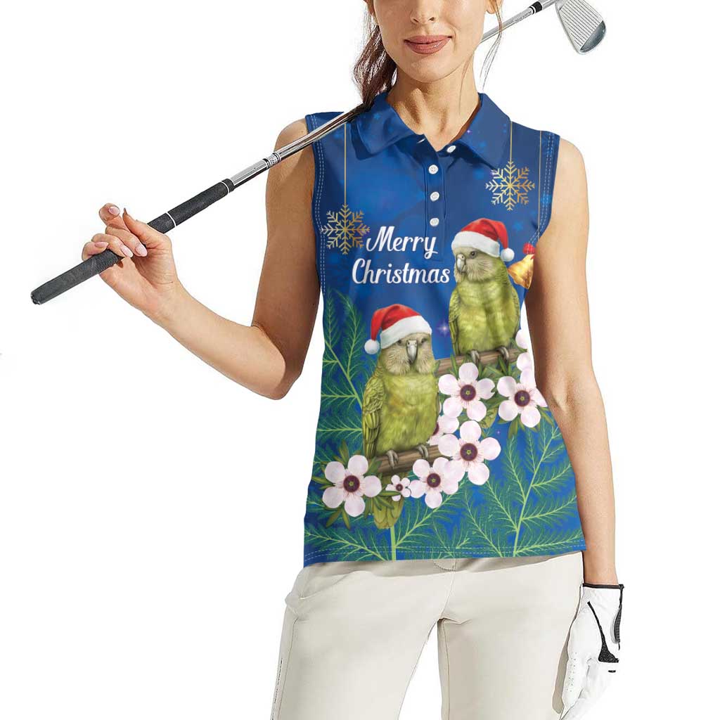 New Zealand Kakapo Christmas Women Sleeveless Polo Shirt Owl Parrot Santa Sliver Fern Manuka - Blue - Aussie Hoodie