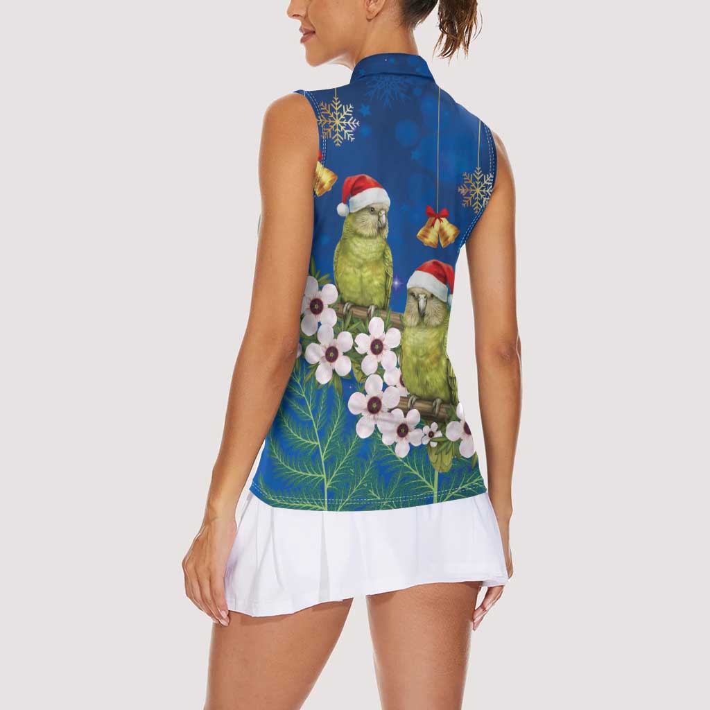 New Zealand Kakapo Christmas Women Sleeveless Polo Shirt Owl Parrot Santa Sliver Fern Manuka - Blue - Aussie Hoodie