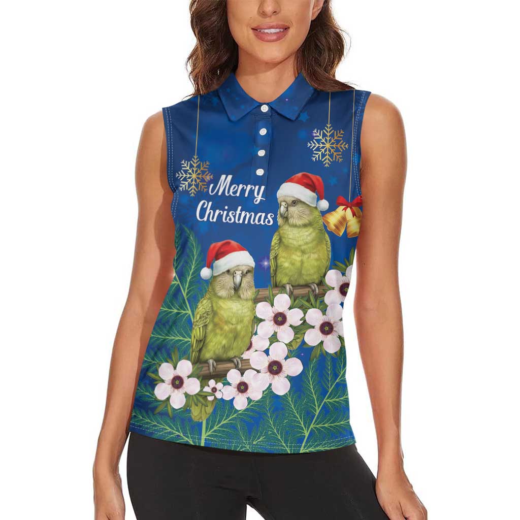New Zealand Kakapo Christmas Women Sleeveless Polo Shirt Owl Parrot Santa Sliver Fern Manuka - Blue - Aussie Hoodie