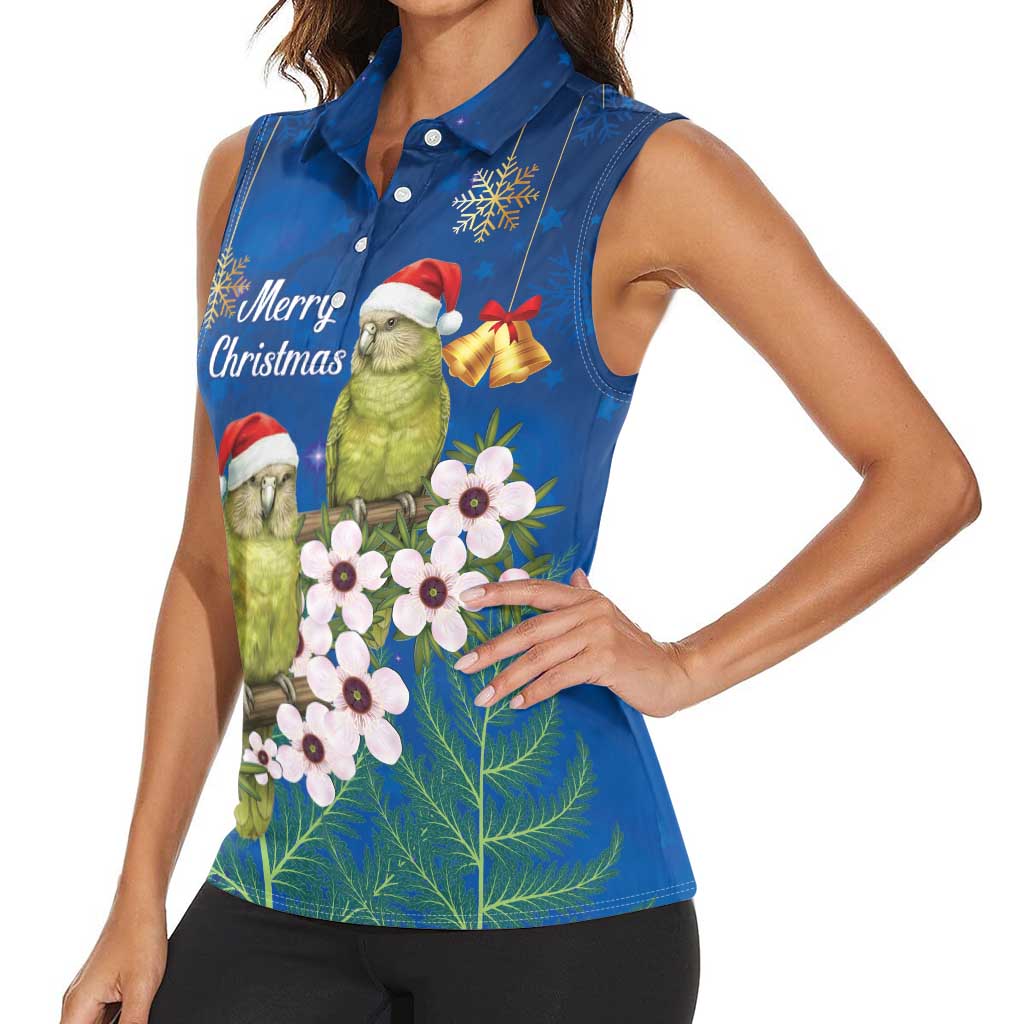 New Zealand Kakapo Christmas Women Sleeveless Polo Shirt Owl Parrot Santa Sliver Fern Manuka - Blue - Aussie Hoodie