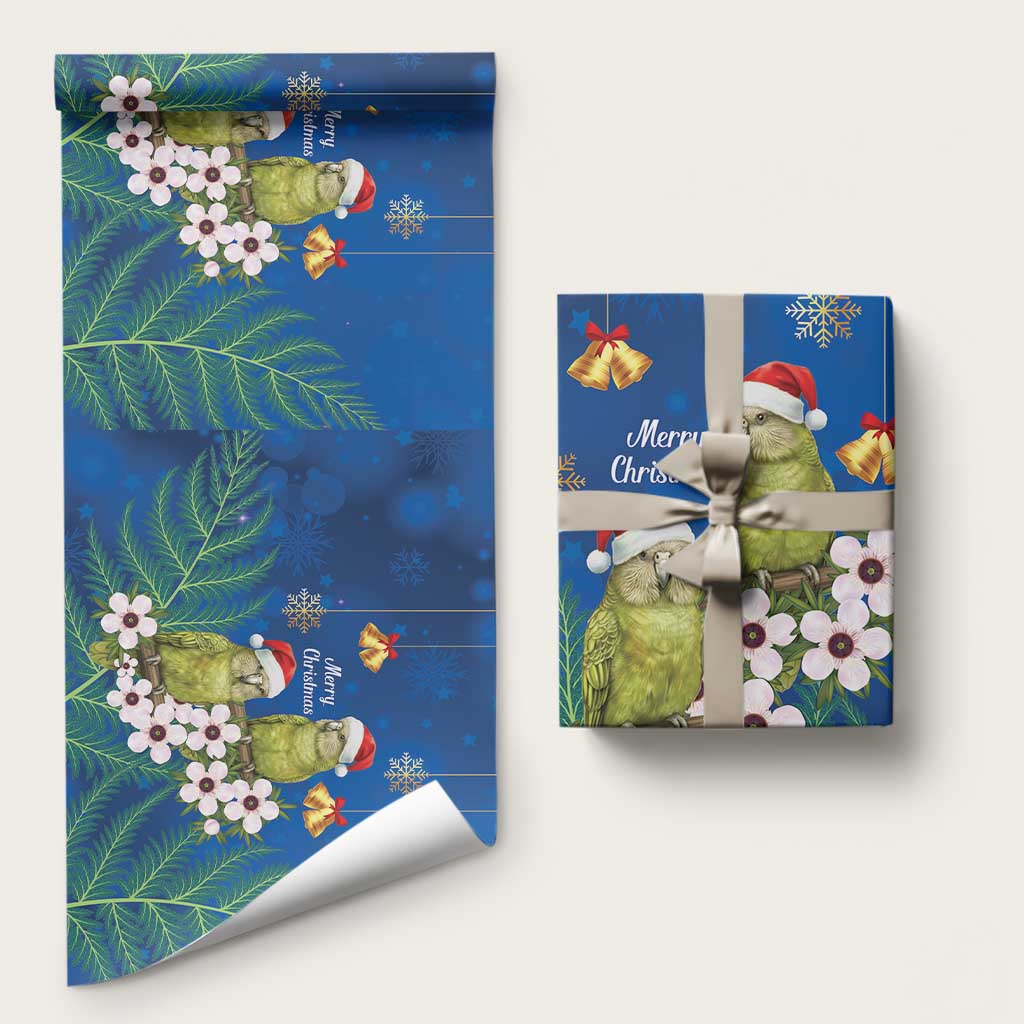 New Zealand Kakapo Christmas Wrapping Paper Owl Parrot Santa Sliver Fern Manuka - Blue - Aussie Hoodie