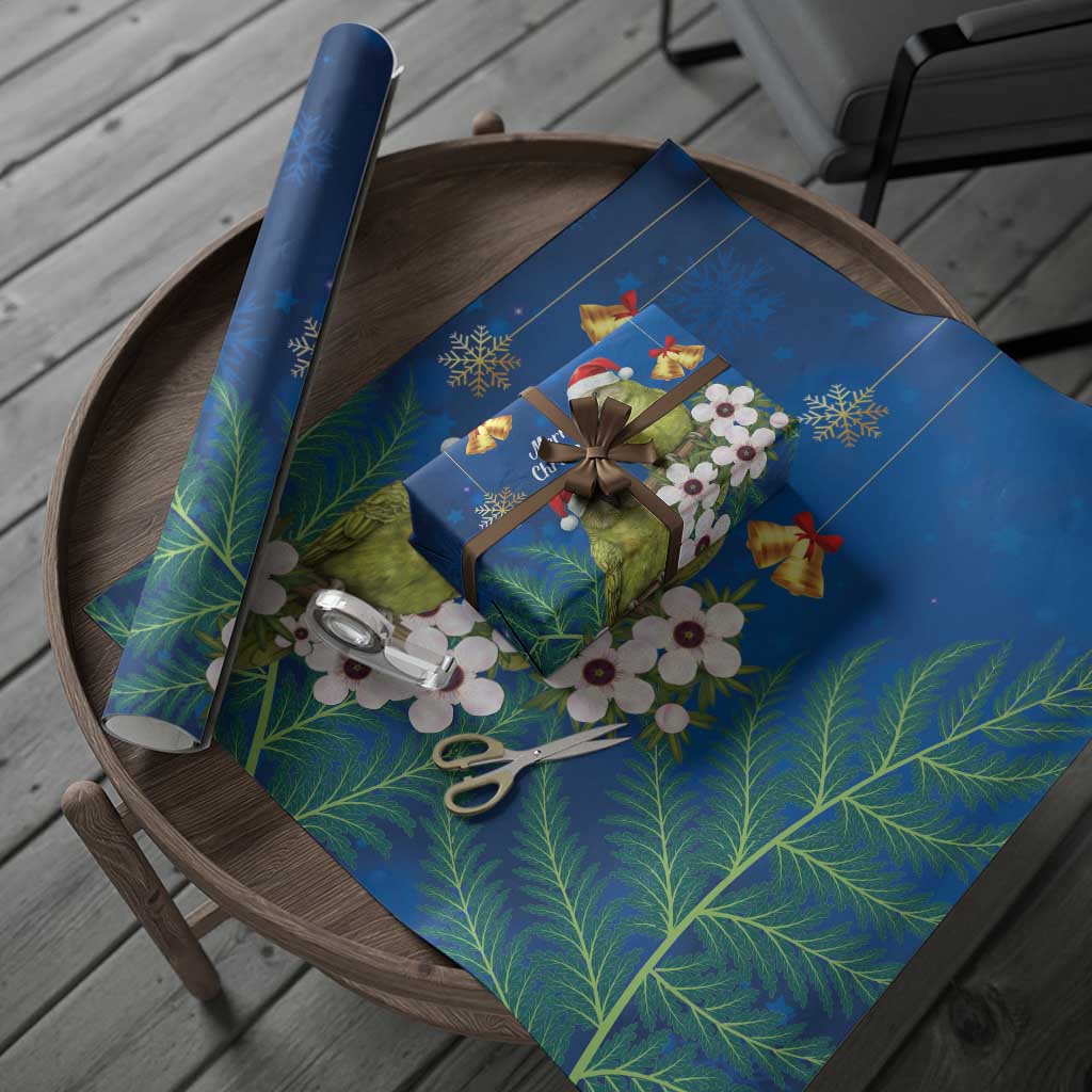 New Zealand Kakapo Christmas Wrapping Paper Owl Parrot Santa Sliver Fern Manuka - Blue - Aussie Hoodie
