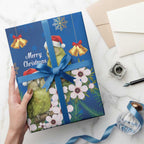 New Zealand Kakapo Christmas Wrapping Paper Owl Parrot Santa Sliver Fern Manuka - Blue - Aussie Hoodie