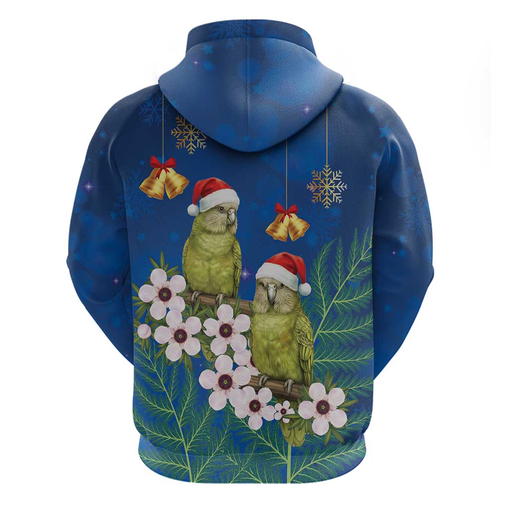 New Zealand Kakapo Christmas Zip Hoodie Owl Parrot Santa Sliver Fern Manuka - Blue - Aussie Hoodie