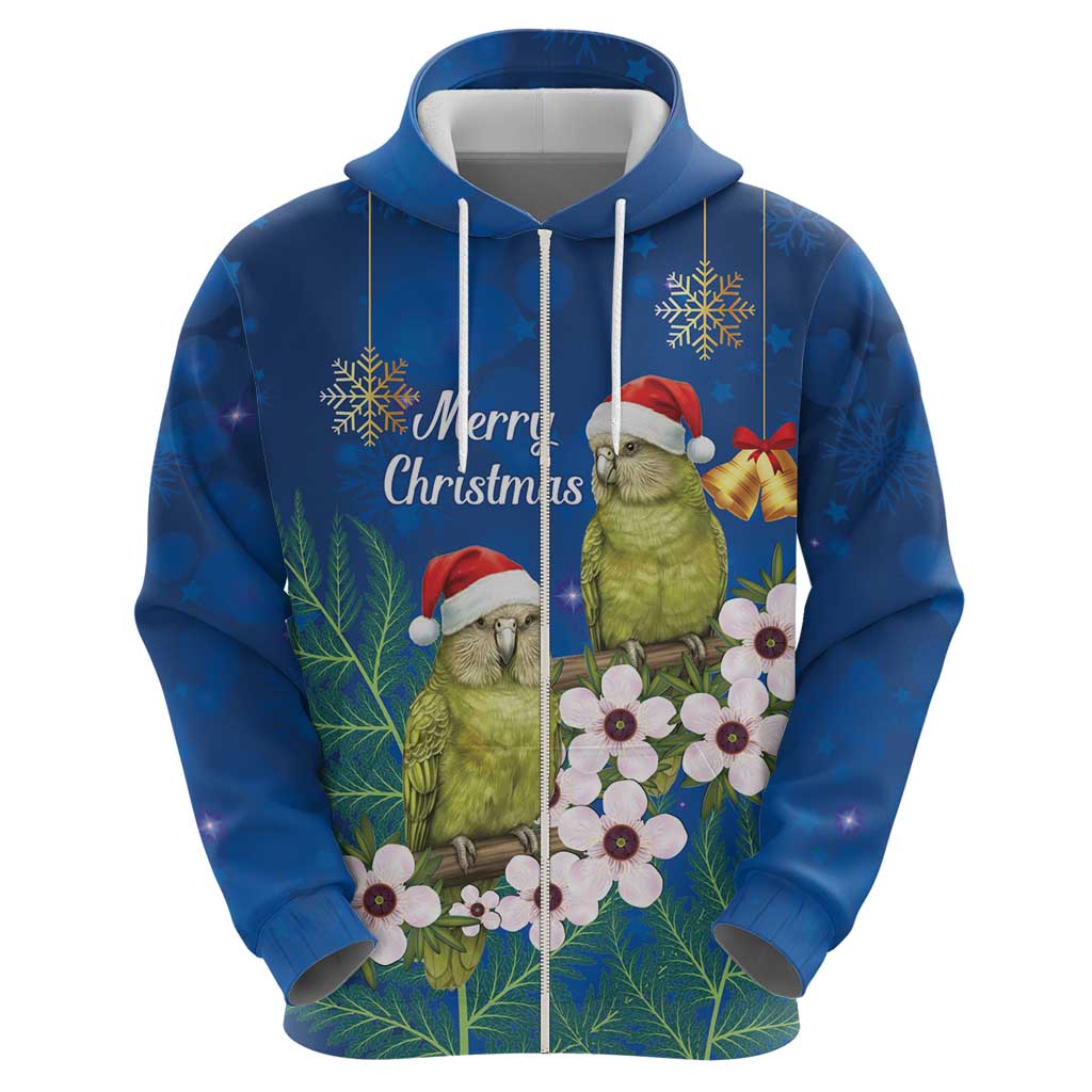 New Zealand Kakapo Christmas Zip Hoodie Owl Parrot Santa Sliver Fern Manuka - Blue - Aussie Hoodie