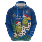 New Zealand Kakapo Christmas Zip Hoodie Owl Parrot Santa Sliver Fern Manuka - Blue - Aussie Hoodie