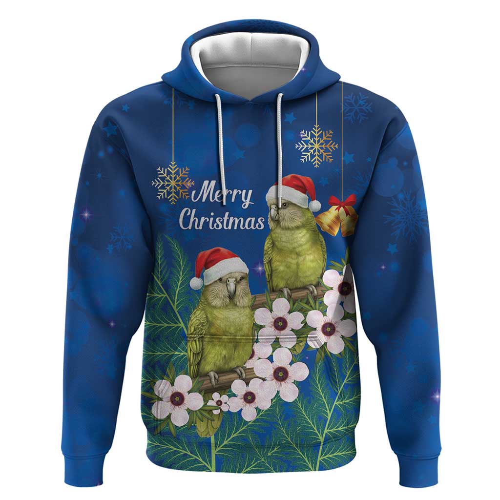 New Zealand Kakapo Christmas Zip Hoodie Owl Parrot Santa Sliver Fern Manuka - Blue - Aussie Hoodie