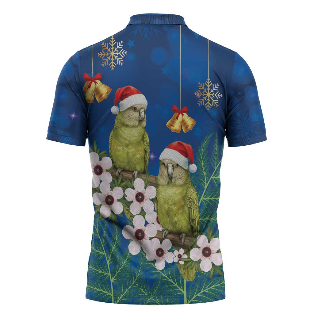 New Zealand Kakapo Christmas Zipper Polo Shirt Owl Parrot Santa Sliver Fern Manuka - Blue - Aussie Hoodie