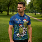 New Zealand Kakapo Christmas Zipper Polo Shirt Owl Parrot Santa Sliver Fern Manuka - Blue - Aussie Hoodie