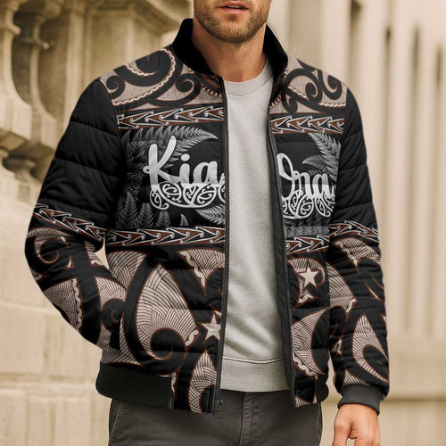 Kia Ora New Zealand Bomber Puffer Jacket Aotearoa Proud Maori Silver Fern - Aussie Hoodie