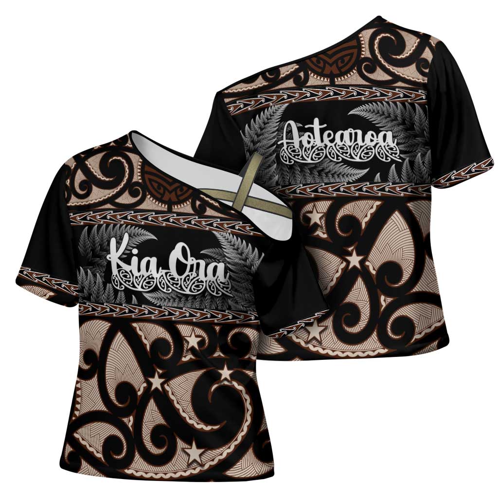 Kia Ora New Zealand Cross Shoulder Shirt Aotearoa Proud Maori Silver Fern - Aussie Hoodie