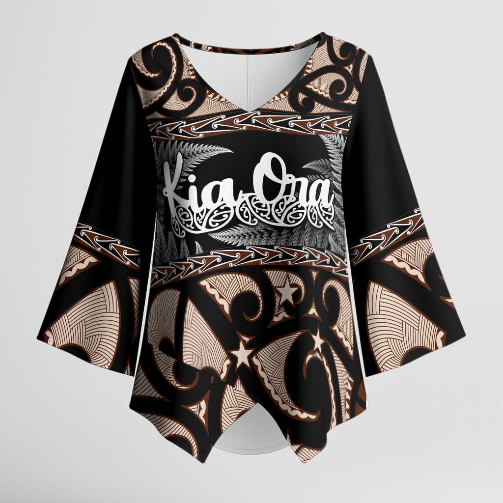Kia Ora New Zealand Kimono Sleeve Blouse Aotearoa Proud Maori Silver Fern - Aussie Hoodie