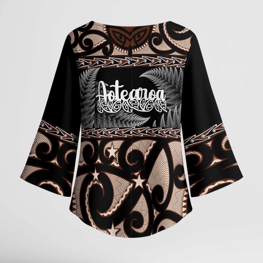 Kia Ora New Zealand Kimono Sleeve Blouse Aotearoa Proud Maori Silver Fern - Aussie Hoodie