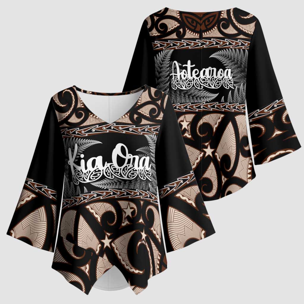 Kia Ora New Zealand Kimono Sleeve Blouse Aotearoa Proud Maori Silver Fern - Aussie Hoodie