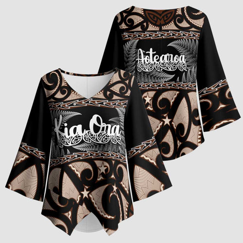 Kia Ora New Zealand Kimono Sleeve Blouse Aotearoa Proud Maori Silver Fern - Aussie Hoodie